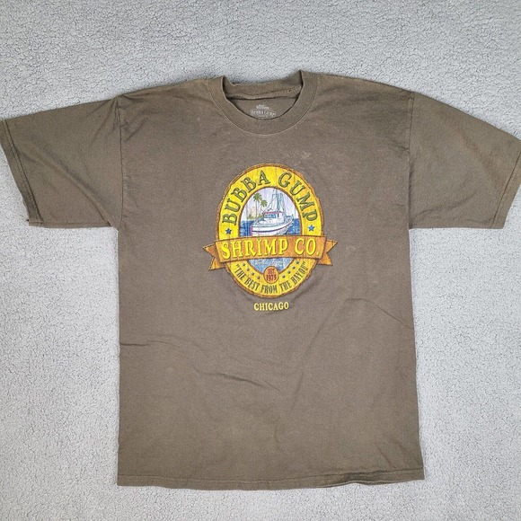 Bubba Gump Shrimp Co T-Shirt Mens‎ Large Brown Olive Graphic Tee Chicago - Picture 1 of 12